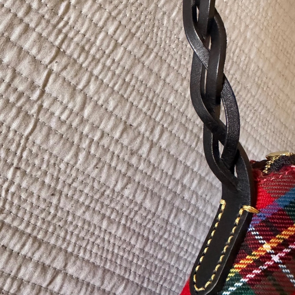 Dooney & Bourke Red Tartan Plaid Crossbody Bag Black Leather Trim Braided Strap - Picture 9 of 11